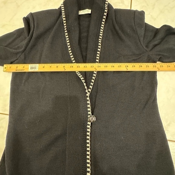 ST. JOHN COLLECTION Navy Blue Cream Stitch Cardigan Jacket - Picture 4 of 7